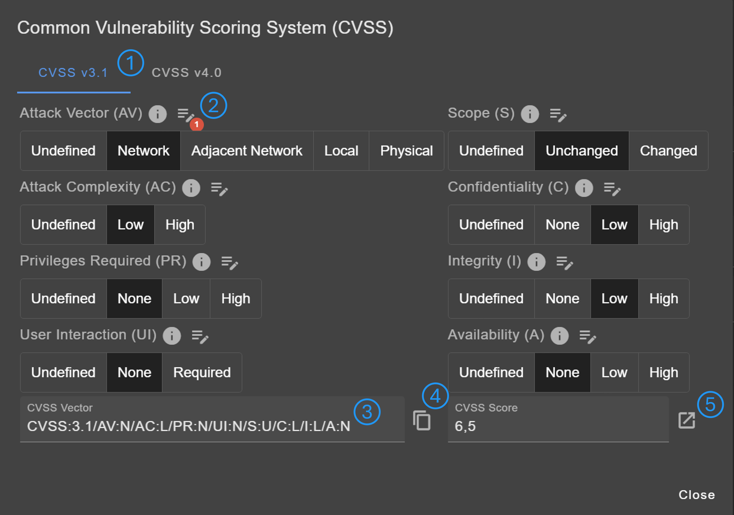 CVSS Dialog image